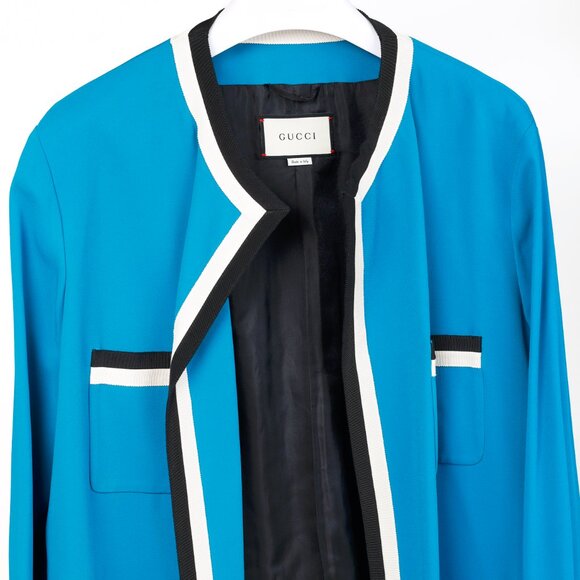 Gucci PF/18 Blue Belted Trimmed Stretch Viscose Oversized Jacket - Picture 4 of 10